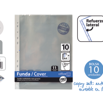 Pacote plástico transparente capas A4 com 11 furos e reforço lateral