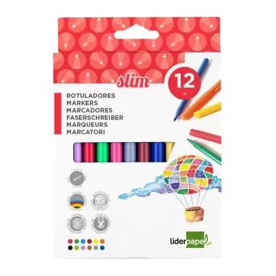 Pack de 12 marcadores slim coloridos liderpapel