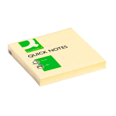 Bloco de notas autocolantes amarelo com texto em embalagem