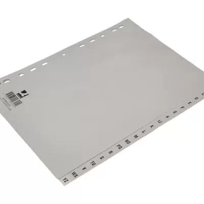 Folha branca de intercalação com índice alfabético e furos para fichário