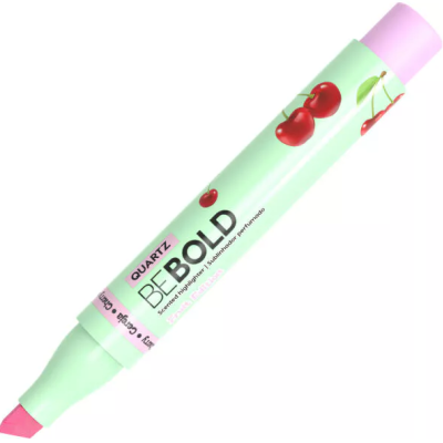 Marcador BOLD Quartz verde com tampa rosa e decoração de cerejas