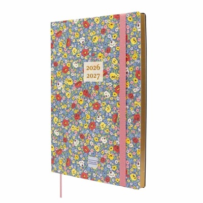 Agenda floral anos 2026 e 2027 com elástico e marcador rosa