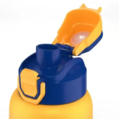 Tampa bicolor azul e amarelo de garrafa desportiva com válvula translúcida