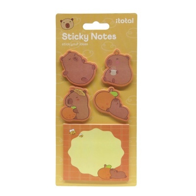 Sticky notes em forma de ursos castanhos e frutas laranja