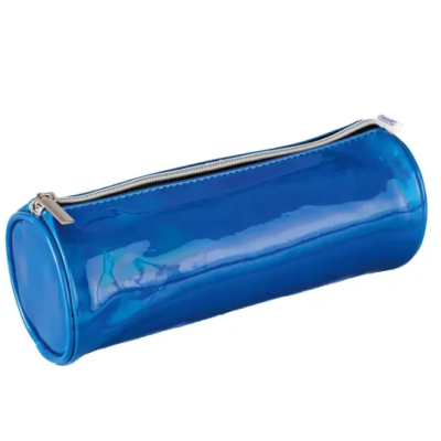 Estojo azul cylindrical com fecho de correr