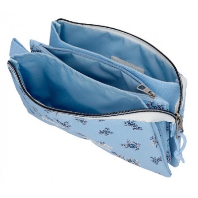 Bolsa azul claro com padrão floral e fechos zip