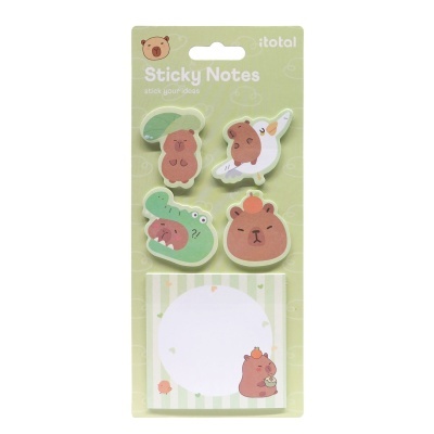 Bloco de notas adesivas com desenhos de animais em embalagem verde clara