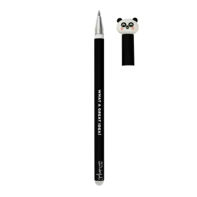 Caneta preta com tampa decorativa panda