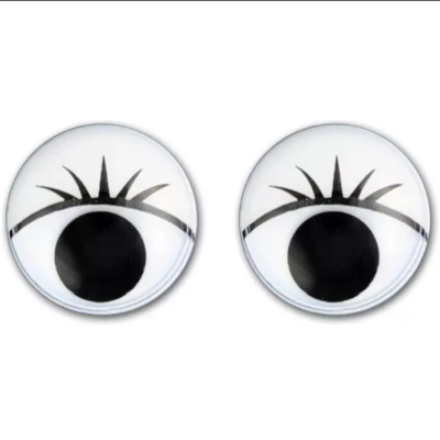 Dois olhos decorativos circulares com pestanas pretas