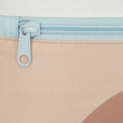 Fecho éclair azul claro em tecido com cores azul, rosa claro e rosa escuro