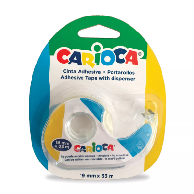 Fita adesiva transparente CARIOCA com portarrollos em embalagem colorida