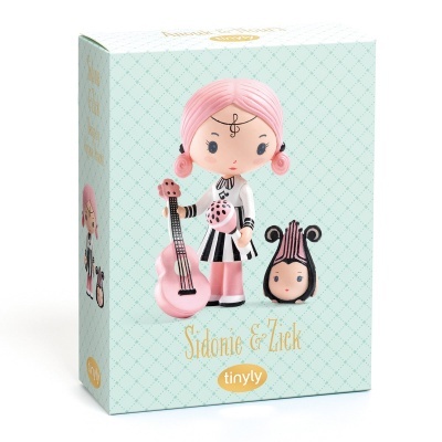 Caixa com figuras de brinquedo vinil Sidonie & Zick da Tinyly com personagem e instrumentos musicais