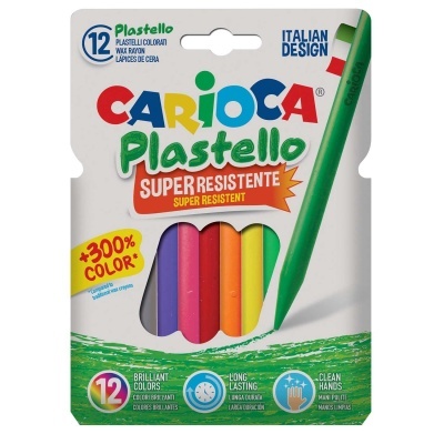 Embalagem de lápis de cera coloridos CARIOCA Plastello super resistentes