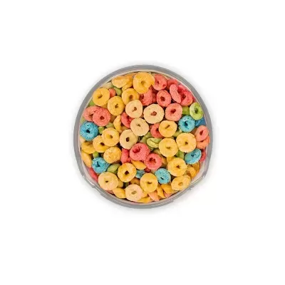 tigela com cereais coloridos em anel