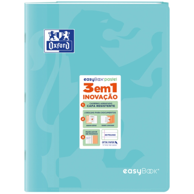 Caderno Oxford easyBox pastel 3 em 1 azul com etiquetas e logotipo