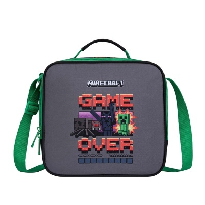 Mala de ombro Minecraft cinzenta com alça verde e estampa Game Over