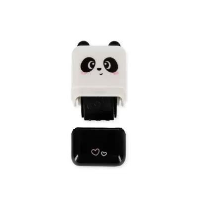 Selador de plástico com rosto de panda e tampa preta com corações