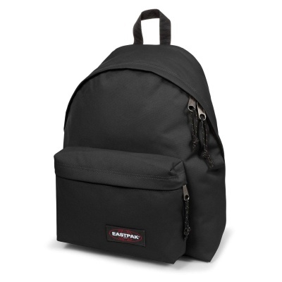 Mochila preta com bolso frontal e fechos de correr da marca EASTPAK
