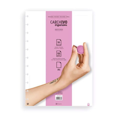 Recarga para agenda A4 com 50 folhas e disco de plástico rosa