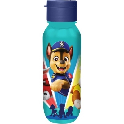 Garrafa azul com imagem do personagem Chase da Patrulha Pata