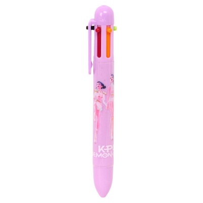 Caneta multi-cores rosa com desenho de mulheres e texto K-POP DEMON
