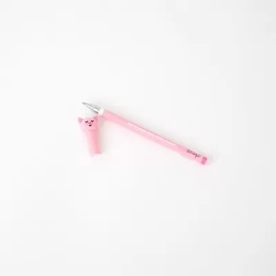 Caneta de tinta gel rosa com tampa de gato