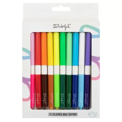 Conjunto de lápis de cera coloridos mr. wonderful em embalagem branca com visor