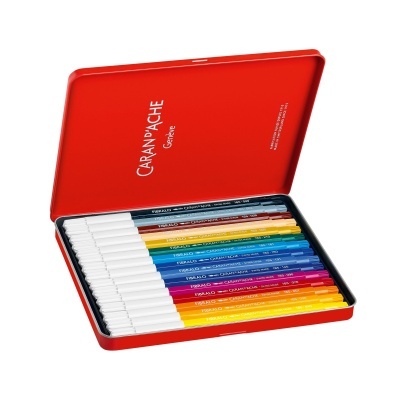 Estojo vermelho com marcadores de feltro coloridos Caran dAche