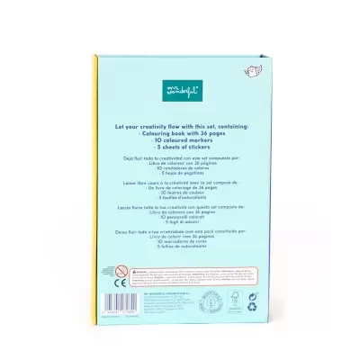 Caixa de conjunto de criatividade Mr. wonderful azul clara com texto e códigos