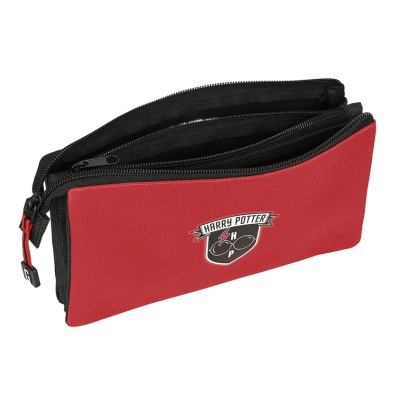 Estojo escolar vermelho e preto Harry Potter com fechos