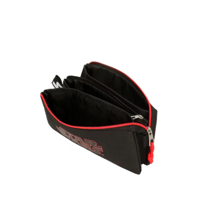 Estojo escolar Star Wars preto com fecho vermelho e divisórias internas