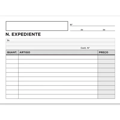 Folha de expediente em papel branco com campos para preenchimento