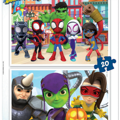 Caixa de 2 puzzles Marvel Spidey Amazing Friends com personagens animados coloridos