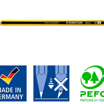 Lápis STAEDTLER Noris 2B preto e amarelo com texto e logótipos