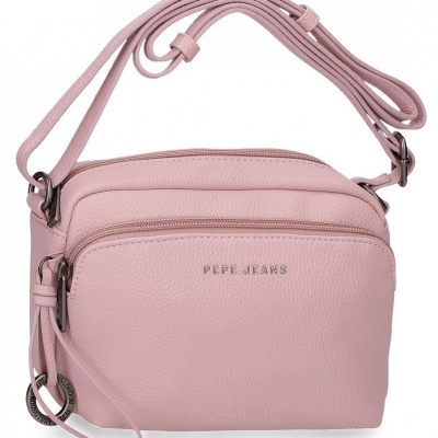 Bolsa de ombro rosa com textura granulada e logótipo PEPE JEANS