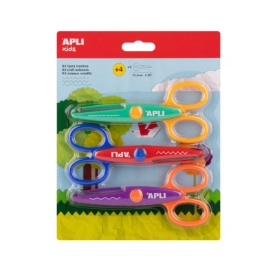 Conjunto de 3 tesouras criativas coloridas APLI Kids em embalagem de plástico