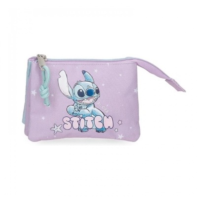 Carteira lilás com estampa da personagem Stitch e fecho de correr