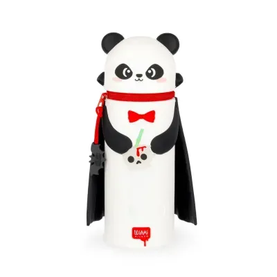 Garrafa térmica panda com laço vermelho e capa preta
