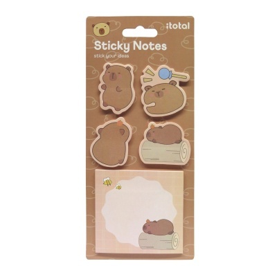 Bloco de notas autocolantes com desenhos de ursos castanhos e fundo bege claro