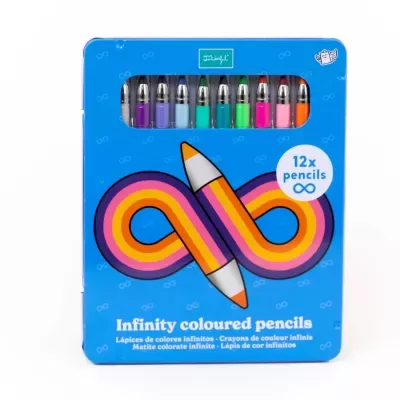 Estojo azul com 12 lápis de cor visíveis