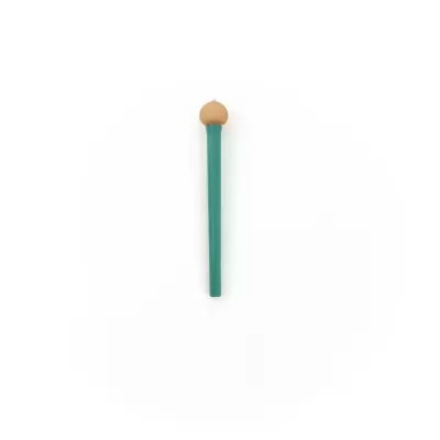 Caneta verde com tampa e topo em forma de bola bege