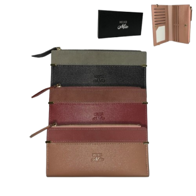 Carteiras coloridas com fecho e texto MEU JEITO, mostradas abertas e fechadas.