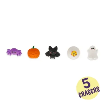 Conjunto de 5 borrachas de Halloween com aranha, abóbora, morcego, olho e fantasma