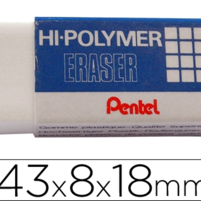 Borracha branca com capa azul e branca com texto HI-POLYMER ERASER Pentel