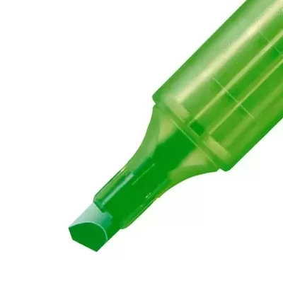 Marcador de texto verde com ponta chanfrada em fundo branco