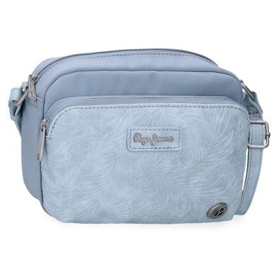 Bolsa azul clara texturizada com etiqueta 'Pepe Jeans' e alça ajustável