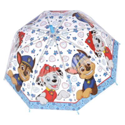 Guarda-chuva infantil com personagens da Patrulha Pata em azul e branco