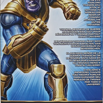 Figura de ação Thanos da Marvel Avengers em embalagem com texto multilíngue