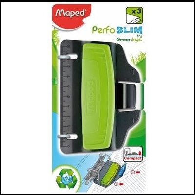 Furador de papel Maped Perfo SLIM verde e preto em embalagem