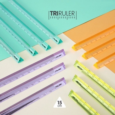 Réguas coloridas TriRuler transparentes com marcações em centímetros